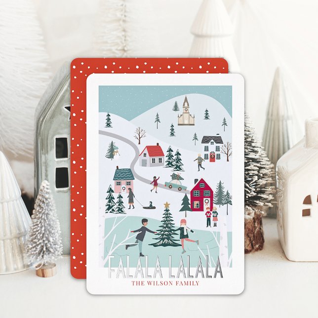 Falala Festive Winter Christmas Town/Village Foil Holiday Card (Creator Uploaded)