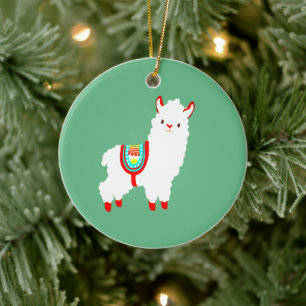 FaLaLa Llama with Custom Year Ceramic Ornament