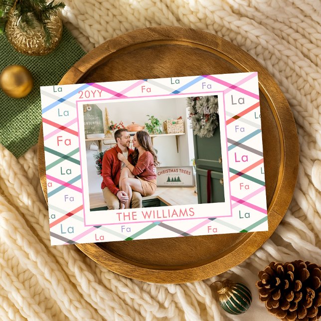 Falala Pastel Checkered Pattern Christmas Photo Holiday Card (Creator Uploaded)