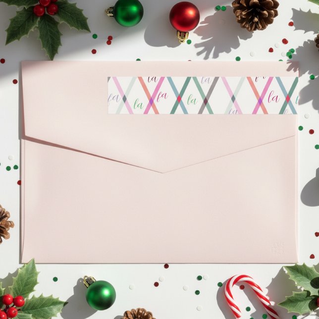 Falala Pastel Colors Checkered Pattern Christmas Wrap Around Label (Creator Uploaded)