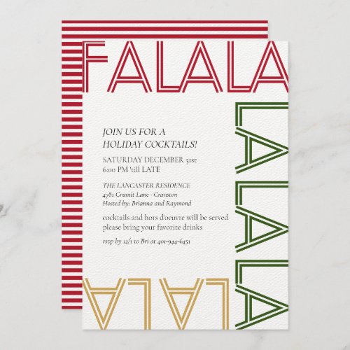 FALALA Red Stripes Modern Holiday Cocktails Party Invitation