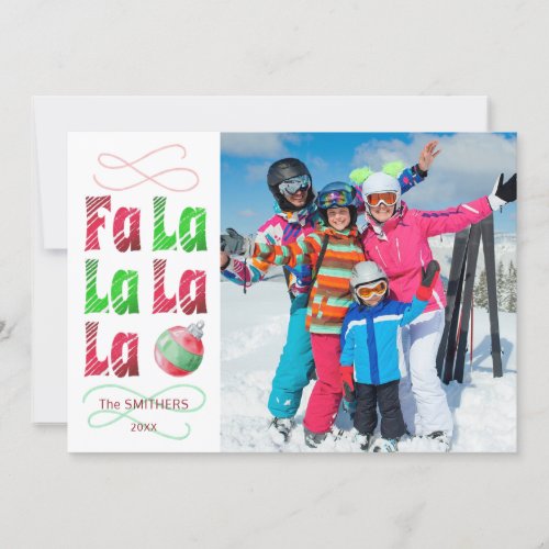 FaLaLa Watercolor 3 Photos Greeting on Back Holiday Card
