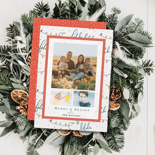 Falalala Christmas Lights Christmas 3 Photo Card