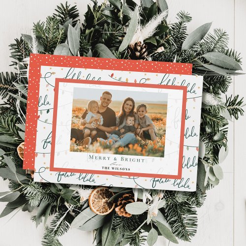 Falalala Christmas Lights White Holiday Photo Card