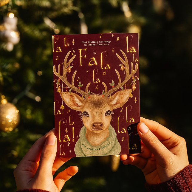 FaLaLaLa Watercolor Reindeer Christmas Greeting Foil Invitation (Creator Uploaded)