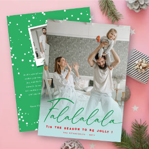 Falalalala Fun Script Aqua Christmas Modern Photo Holiday Card