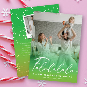 Falalalala Fun Script Green Christmas Modern Photo Holiday Card