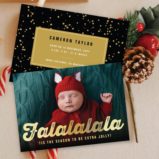 Falalalala Gold Ombre Script Fun Christmas Photo Holiday Card (Creator Uploaded)