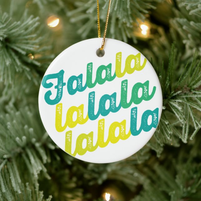 Falalalala Green Ombre Bold Script Photo Christmas Ceramic Ornament (Tree)
