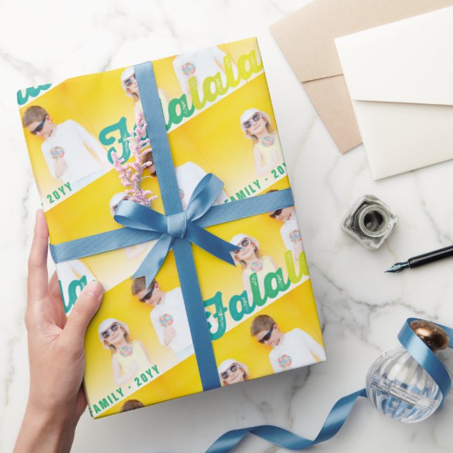 Falalalala Green Ombre Script Holiday Multi Photo Wrapping Paper (Gifting)