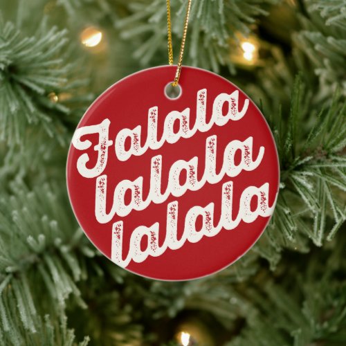 Falalalala Grunge Bold Script Photo Red Christmas Ceramic Ornament