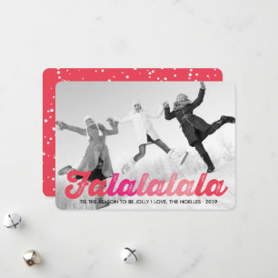 Falalalala Pink Ombre Script Fun Christmas Photo Holiday Card