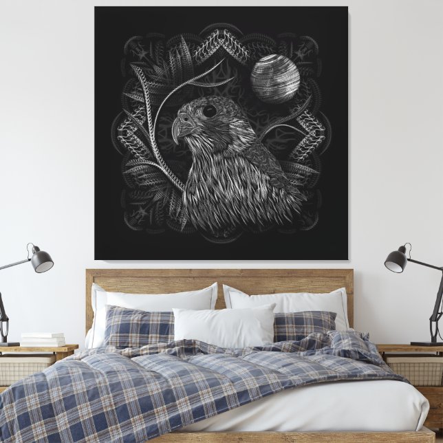 Falcon Full Moon Canvas Print (Insitu(Bedroom))