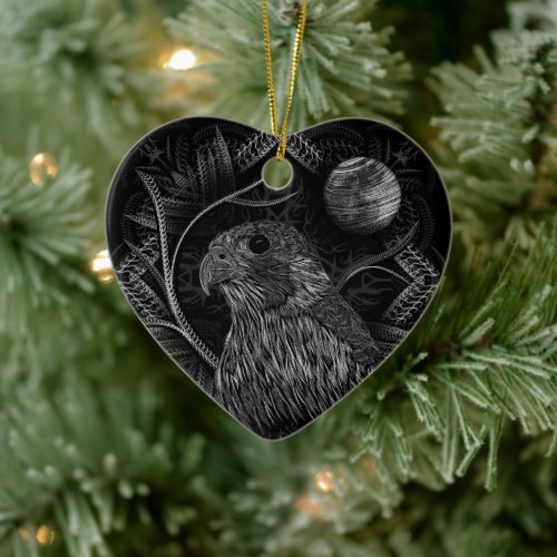 Falcon Full Moon Ceramic Ornament