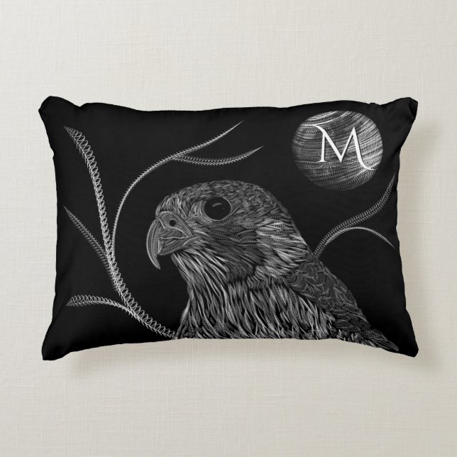 Falcon Full Moon Monogram Black Accent Pillow (Front)