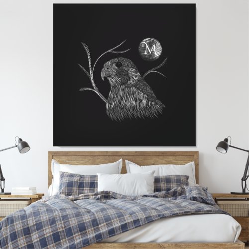 Falcon Full Moon Monogram Black Canvas Print