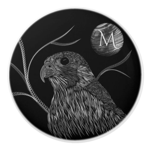 Falcon Full Moon Monogram Black Ceramic Knob