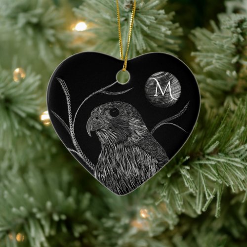 Falcon Full Moon Monogram Black Ceramic Ornament