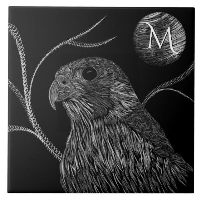Falcon Full Moon Monogram Black Ceramic Tile (Front)