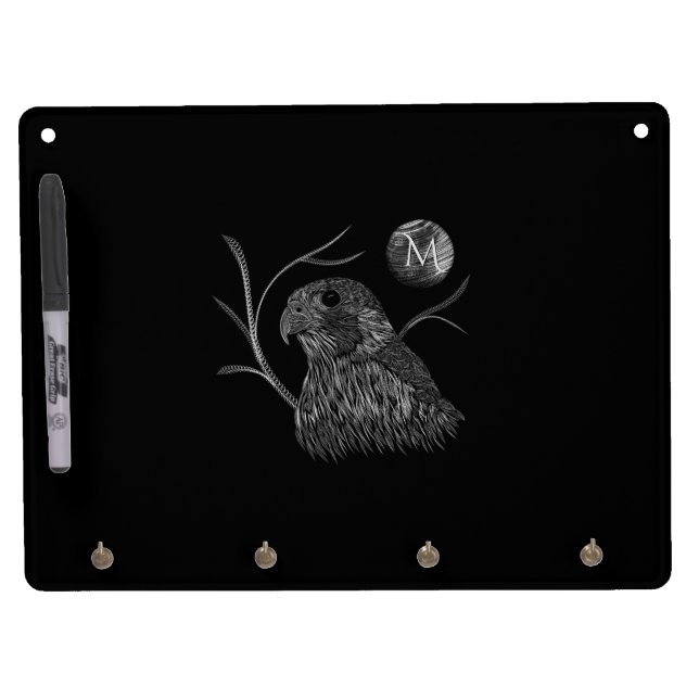 Falcon Full Moon Monogram Black Dry Erase Board With Keychain Holder (Front)