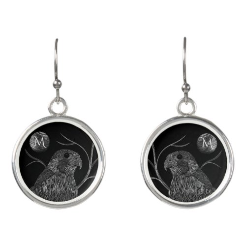 Falcon Full Moon Monogram Black Earrings