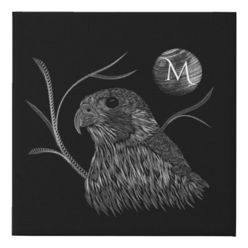 Falcon Full Moon Monogram Black Faux Canvas Print