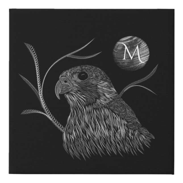 Falcon Full Moon Monogram Black Faux Canvas Print (Front)