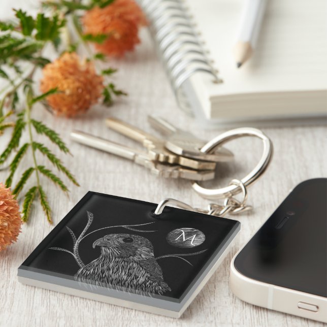 Falcon Full Moon Monogram Black Keychain (Front Right)