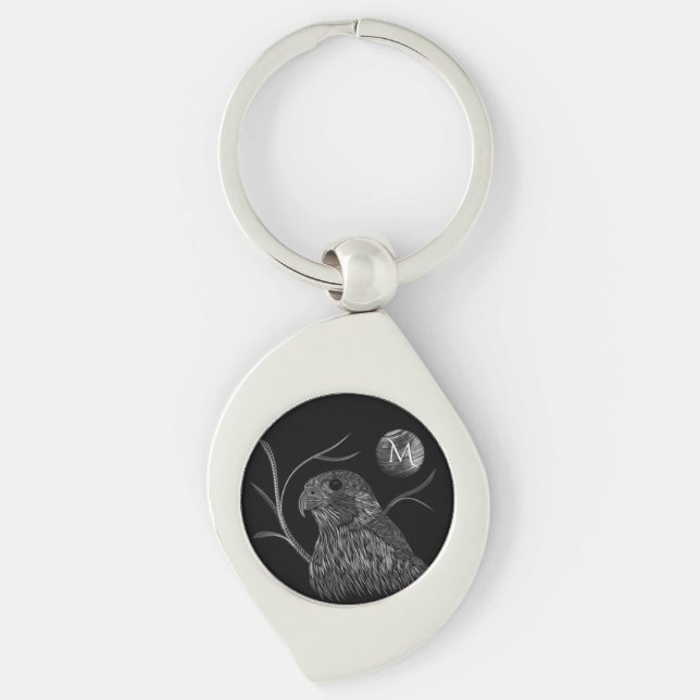 Falcon Full Moon Monogram Black Keychain (Front)