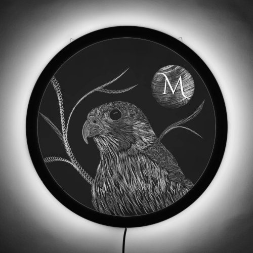 Falcon Full Moon Monogram Black LED Sign