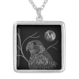 Falcon Full Moon Monogram Black Silver Plated Necklace