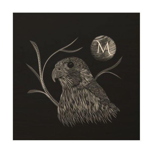 Falcon Full Moon Monogram Black Wood Wall Art