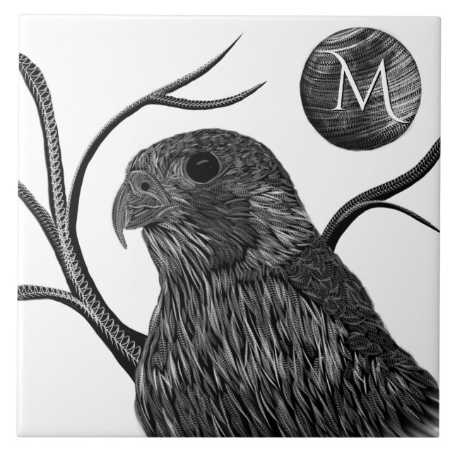 Falcon Full Moon Monogram Ceramic Tile (Front)
