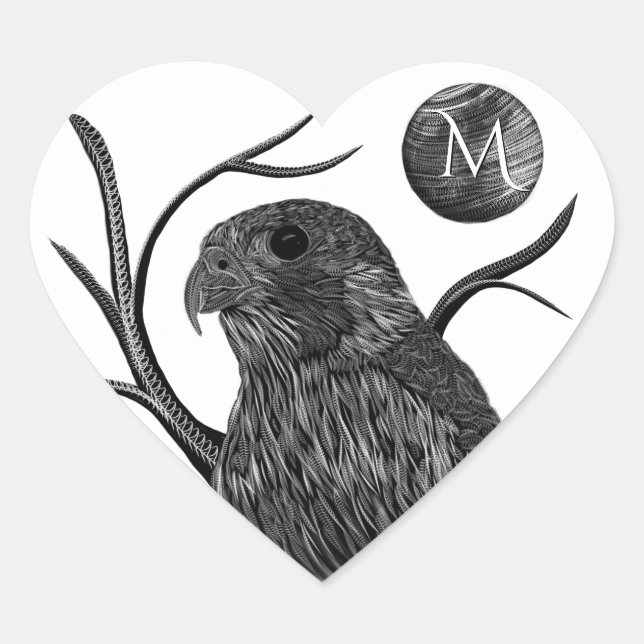 Falcon Full Moon Monogram Heart Sticker (Front)