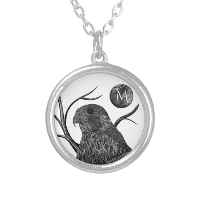 Falcon Full Moon Monogram Silver Plated Necklace (Front)