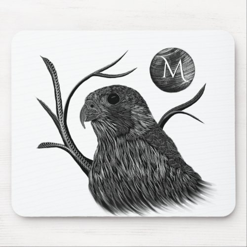 Falcon Full Moon Monogram White Mouse Pad