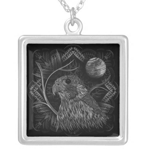 Falcon Full Moon Silver Plated Necklace