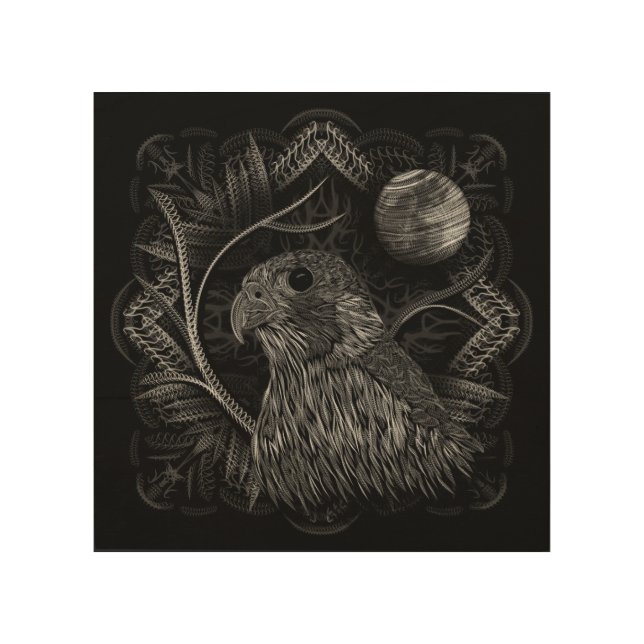 Falcon Full Moon Wood Wall Art (Front)