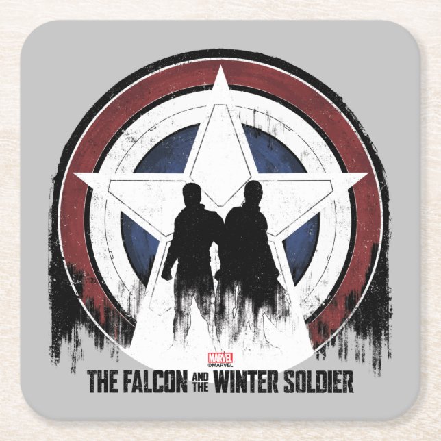 Falcon & Winter Soldier Shield Silhouettes Square Paper Coaster (Front)