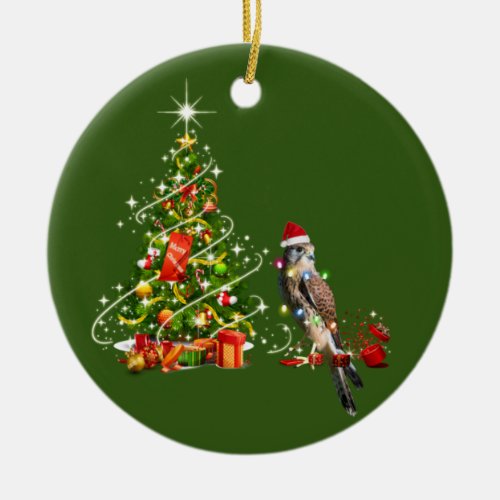 Falcon With Hat LIGHTS Christmas Ceramic Ornament