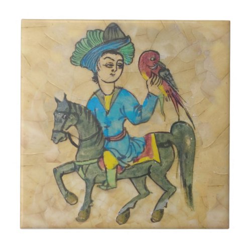 Falconer on Horse c1900 Repro Persian Turkish Ceramic Tile