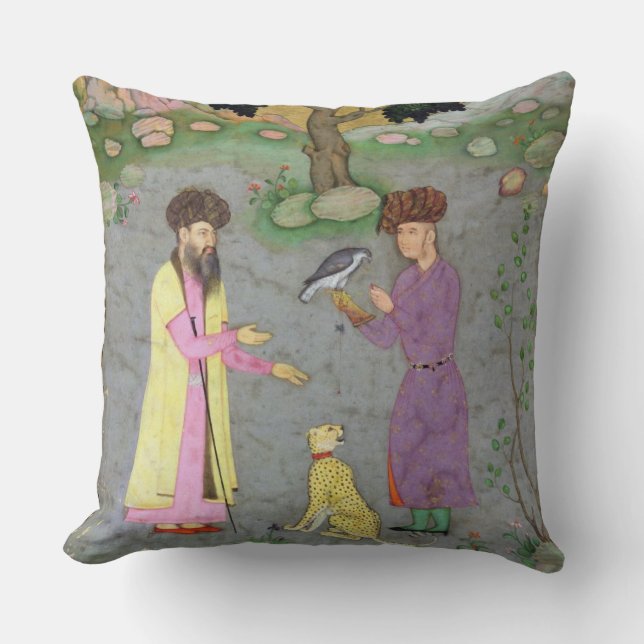 Falconer with companion and pet cheetah, from the throw pillow (Front)