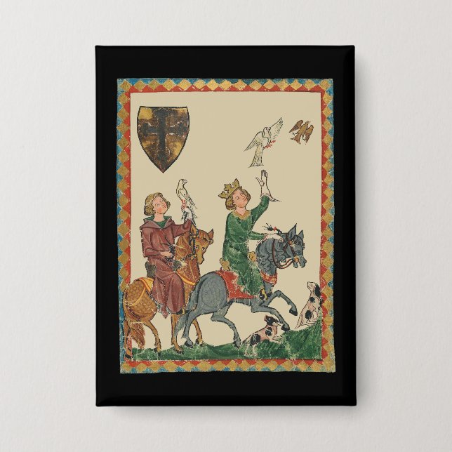 Falconry, 14th Century Codex Manesse Button (Front)