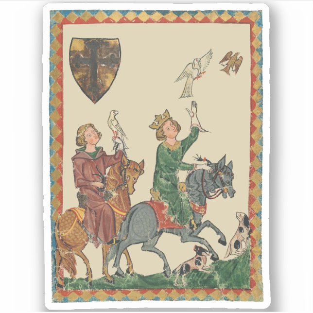 Falconry, 14th Century Codex Manesse Sticker (Front)