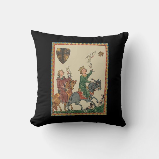 Falconry, 14th Century Codex Manesse Throw Pillow (Front)