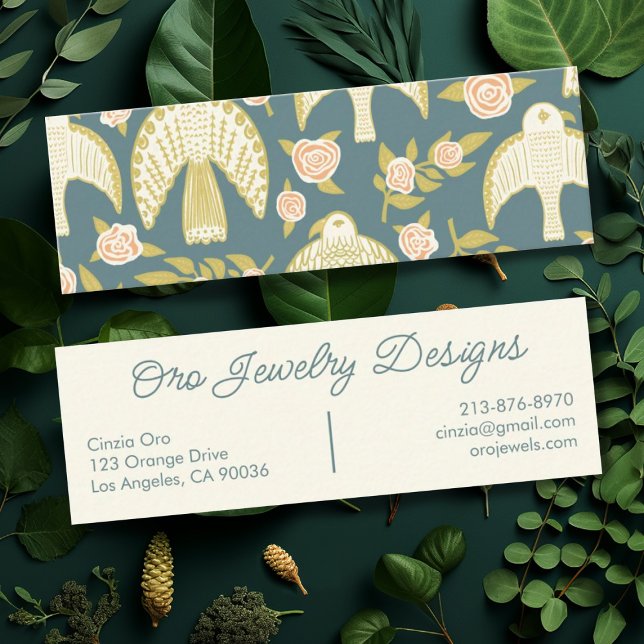 Falcons and Roses Elegant Botanical Feminine Chic  Mini Business Card (Cool custom mini business cards with a falcon and floral design on one side.)