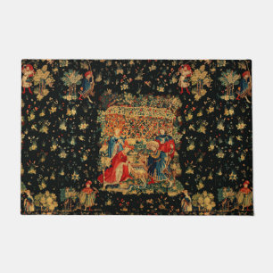 FALCONS BATH Red Blue Antique Medieval Tapestry Doormat