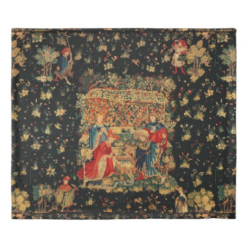 FALCONS BATH Red Blue Antique Medieval Tapestry   Duvet Cover