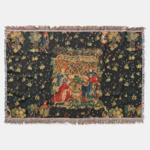 FALCONS BATH Red Blue Antique Medieval Tapestry Throw Blanket