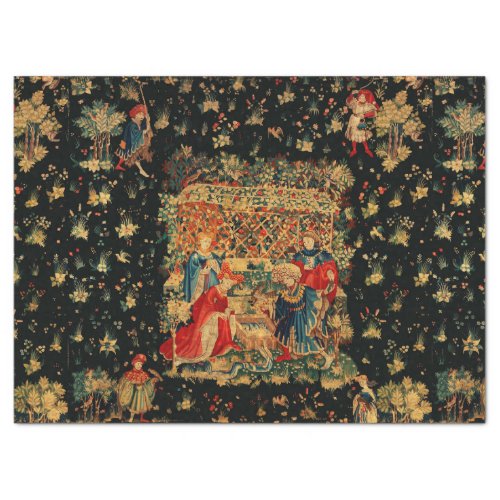 FALCONS BATH Red Blue Antique Medieval Tapestry Tissue Paper